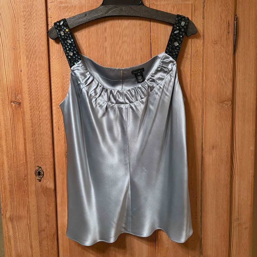 NINE WEST silk camisole, Size 12. Pale silvery blue charmeuse.